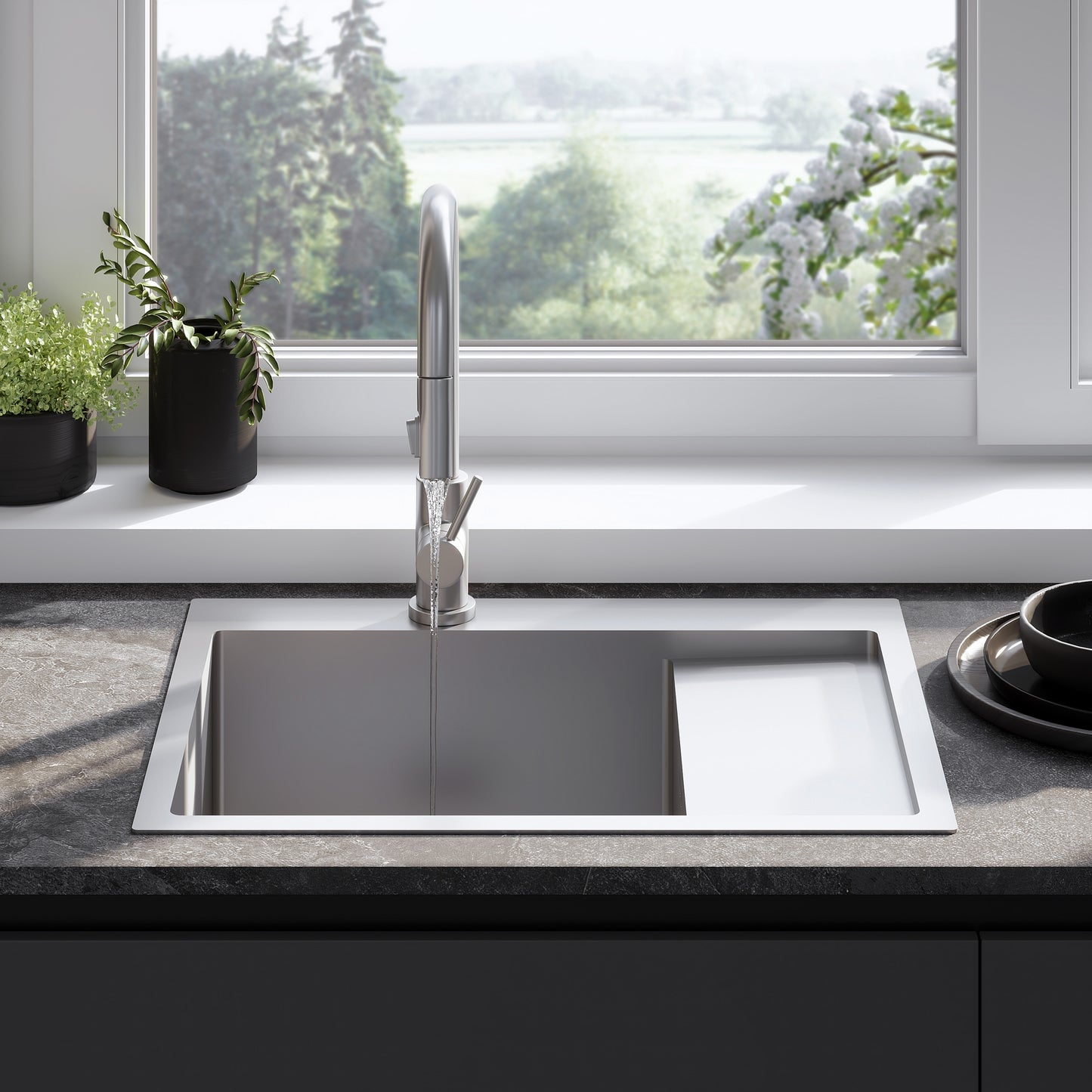 Chiuvetă Inox Fin Brush Nickel cu robinet de bucătărie 4