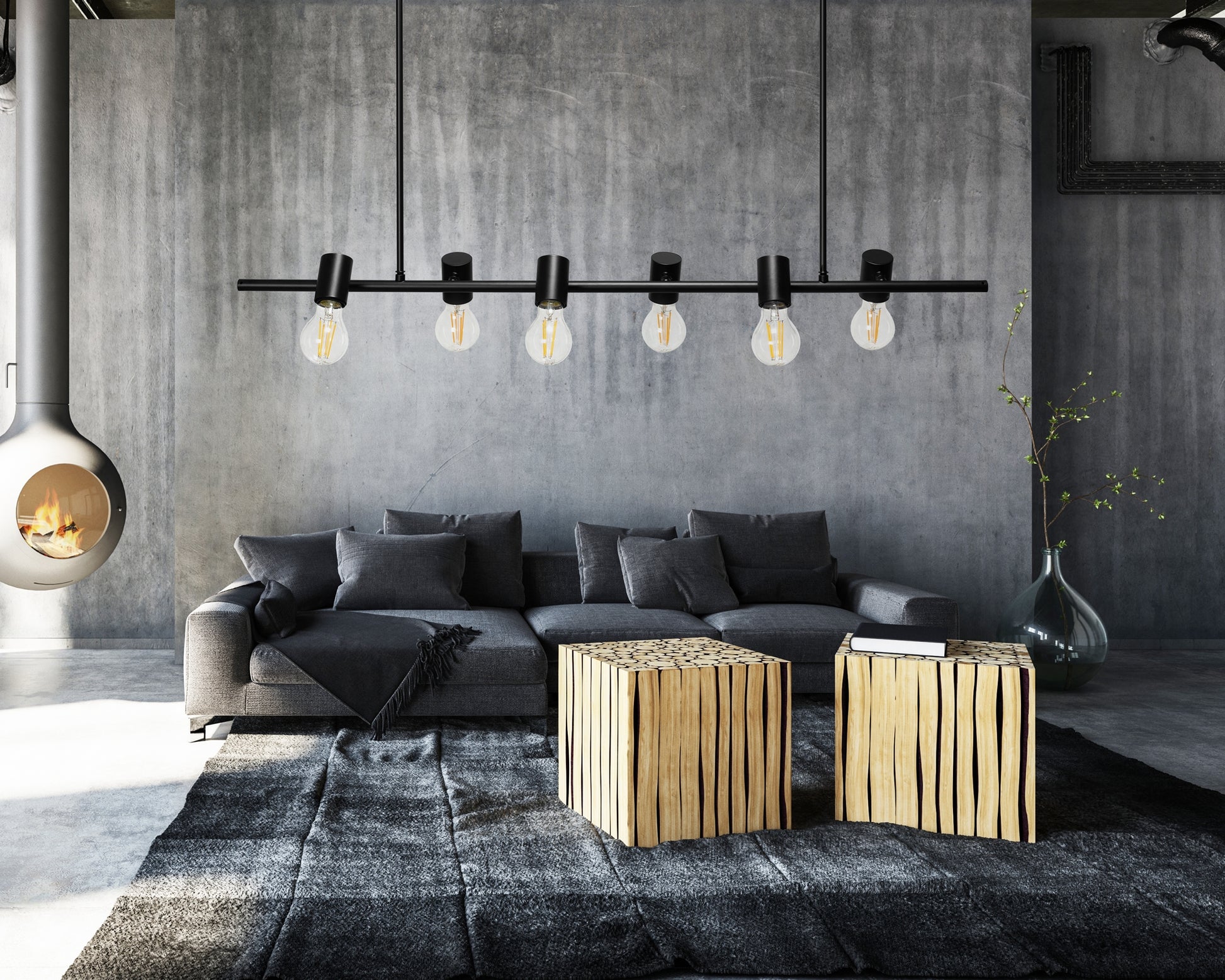 Lampă De Tavan Din Metal, Negru Industrial APP480-6CP  3