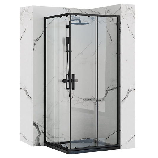 Cabina de dus Rea Punto negru 90x90 cm cu cadita Savoy black 1