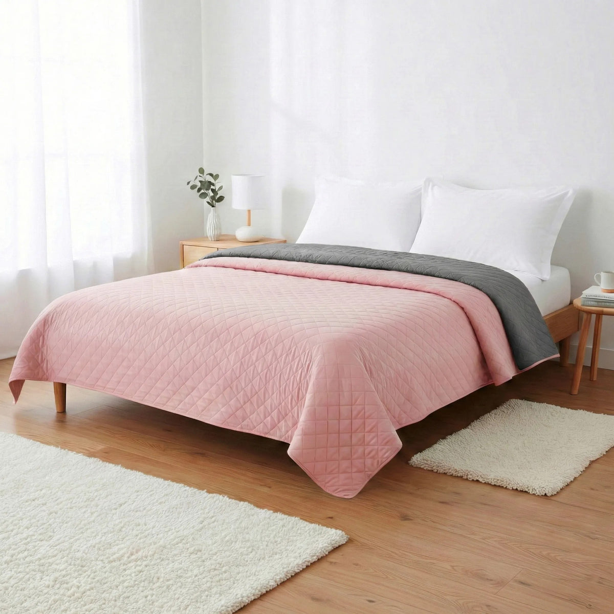 Cuvertura Cu Doua Fete Matlasata Inez Gri Inchis-Roz 220x240 9