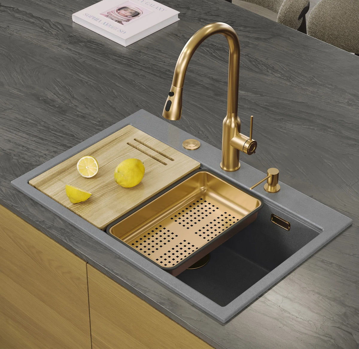 Chiuveta Din Granit MARC 110 WORKSTATION Grey Metallic Dop Cupru Periat 9