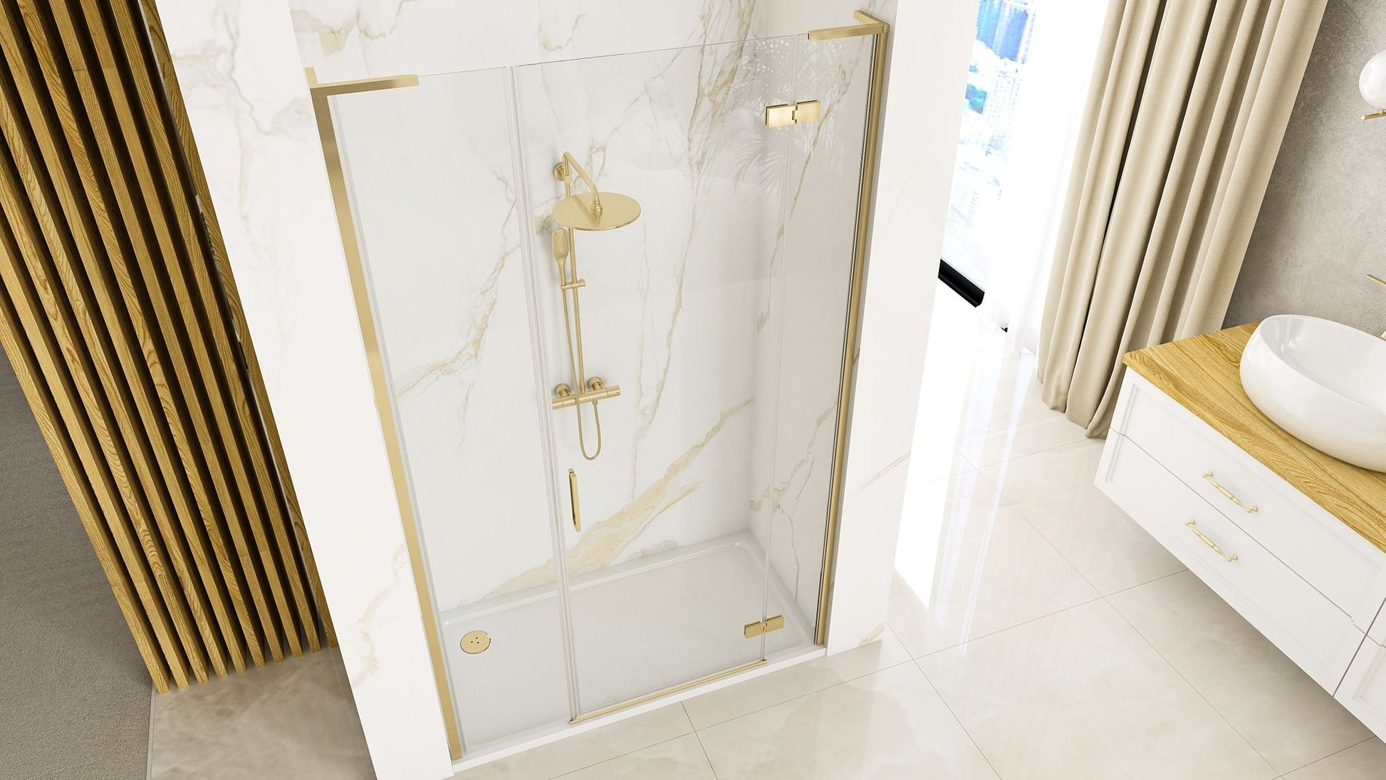 Ușă de duș Rea Hugo 80 Gold Brush + Panou de duș 30 2