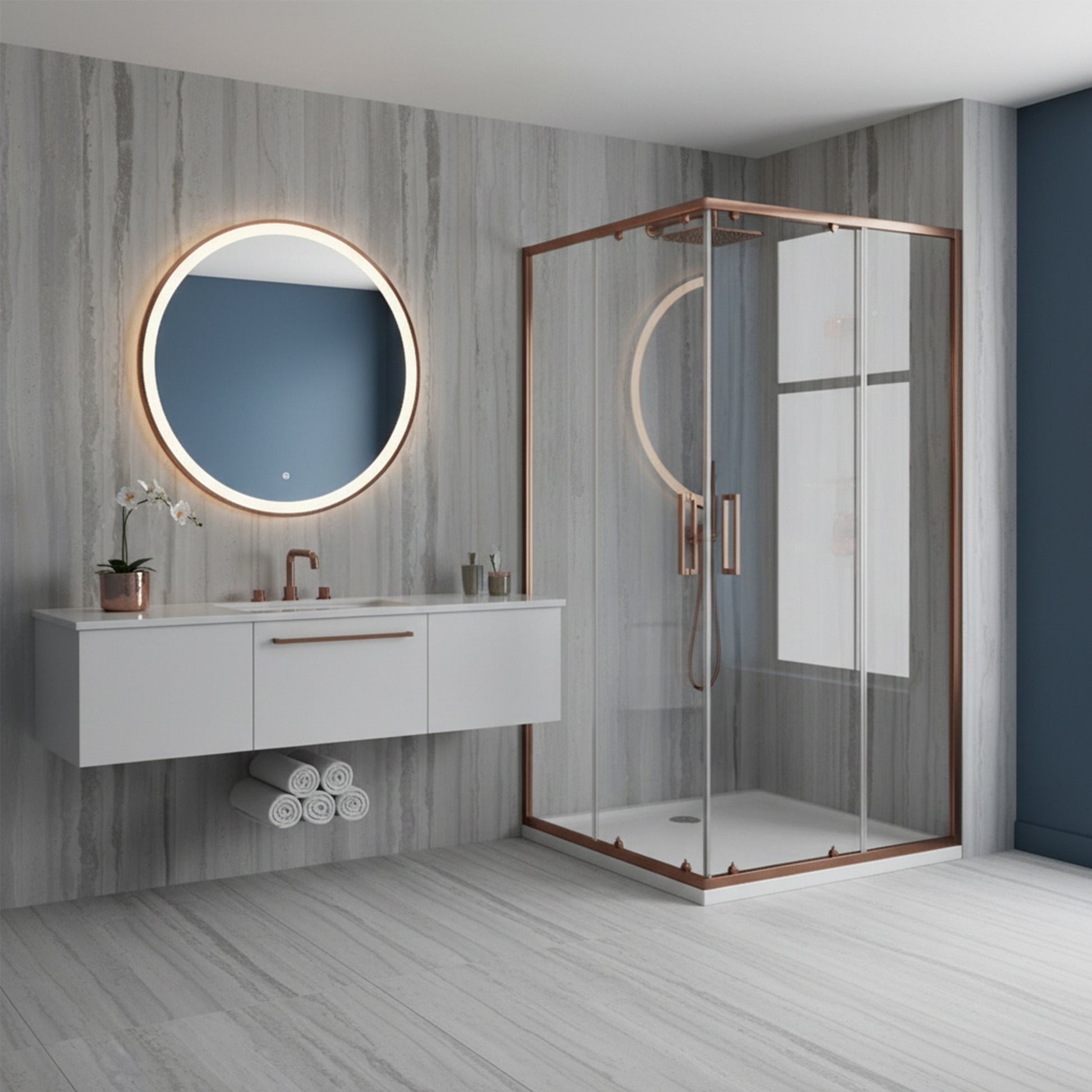 Cabina de dus Rea City 80x100 Brush Copper cu cadita Savoy 8