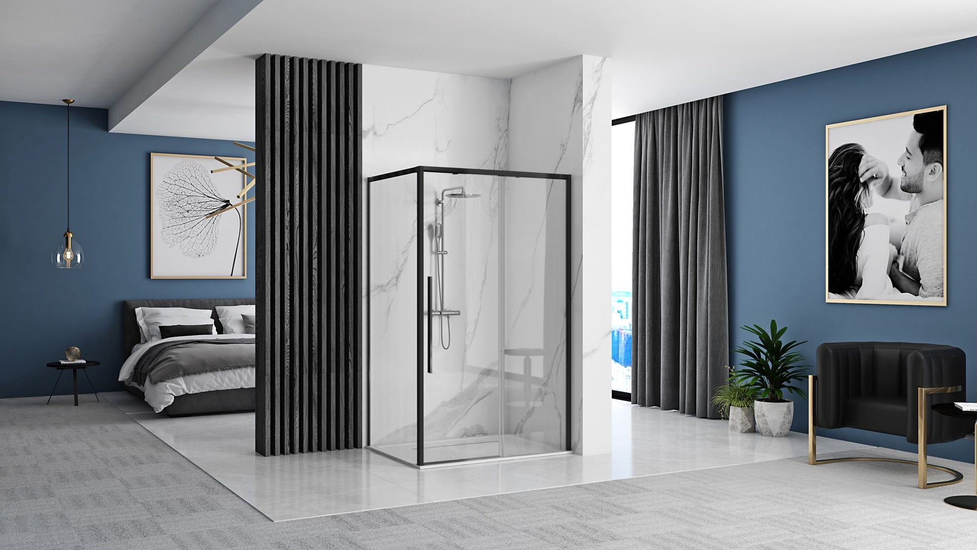 Cabina de dus SOLAR BLACK MAT 90x90 cu cadita Savoy black 2