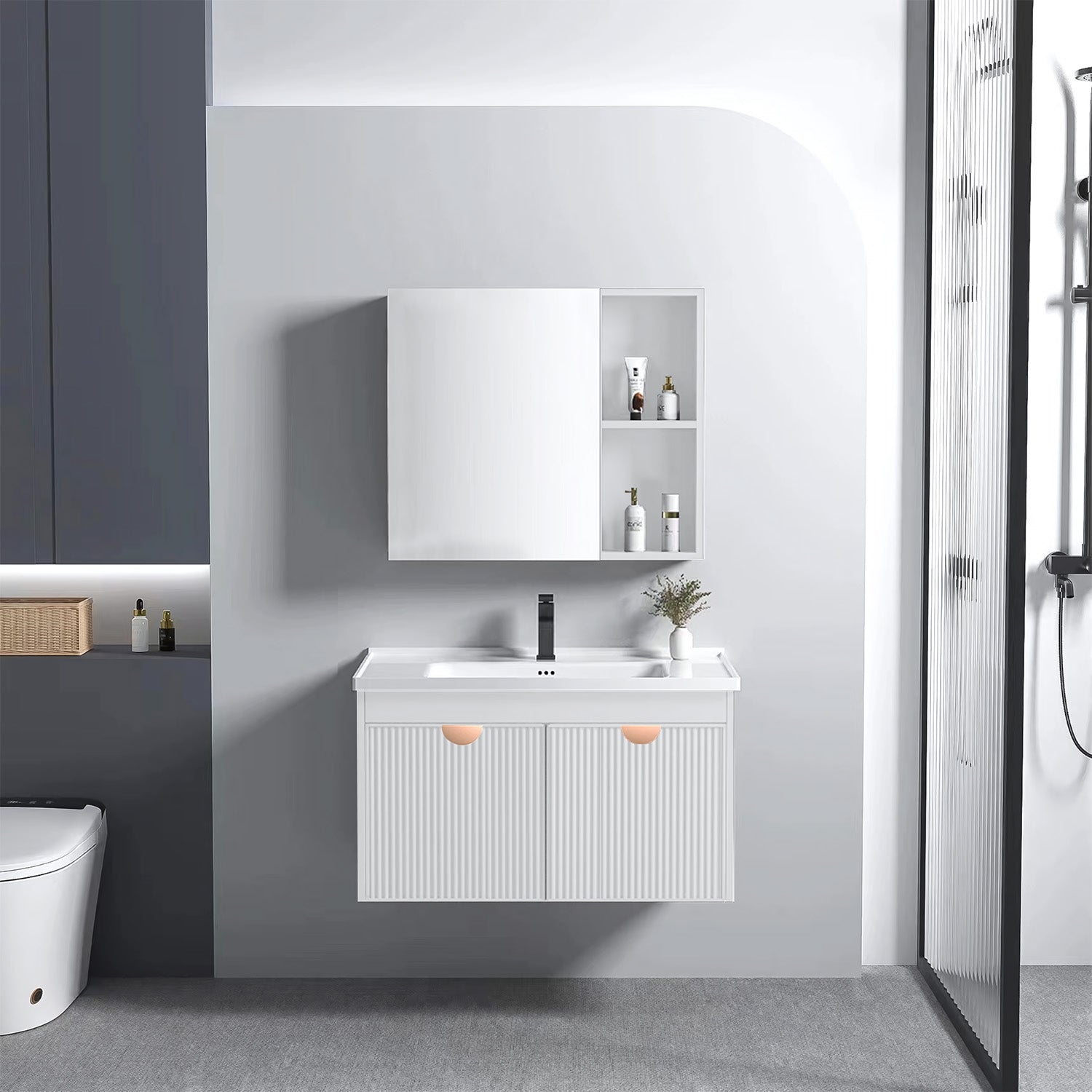 Set Mobilier De Baie Cu Lavoar Mario 60cm White  1