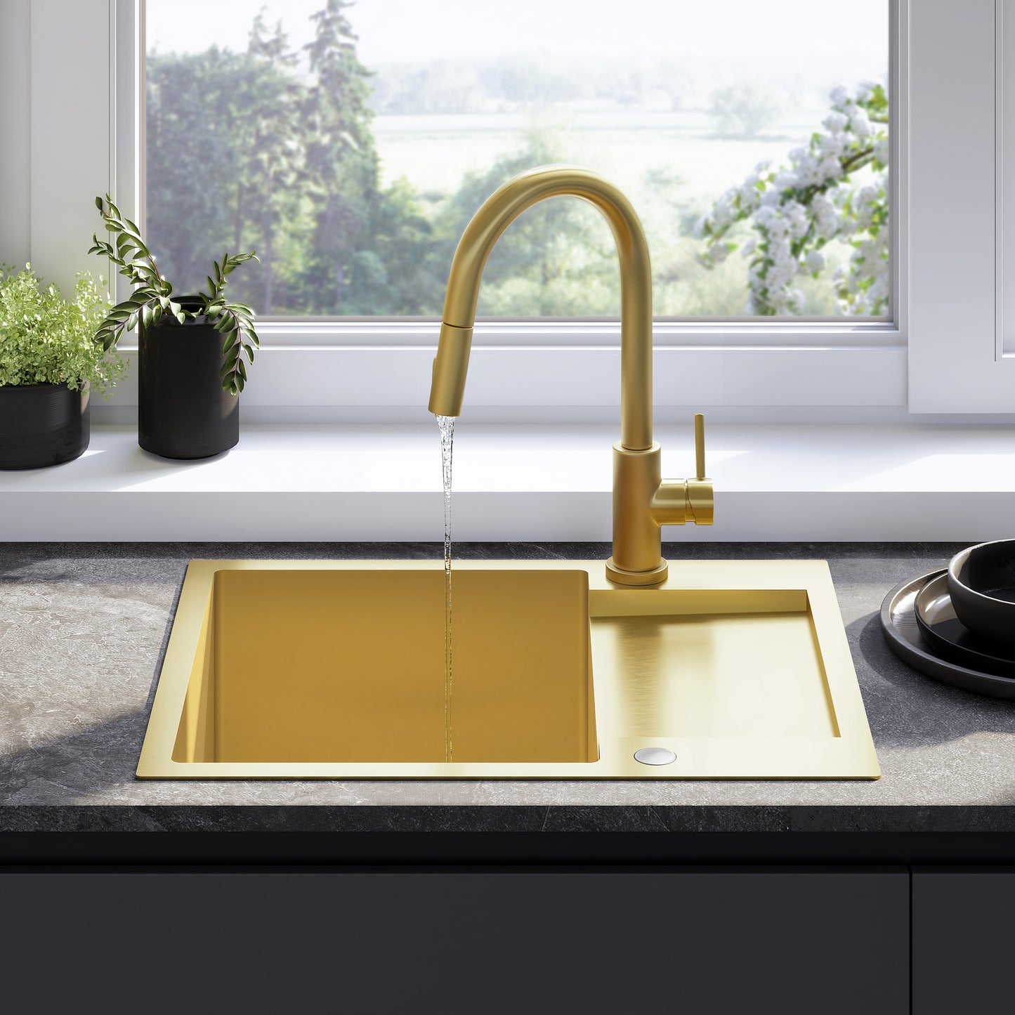 Chiuvetă Inox Paul Brush Gold cu robinet de bucătărie 3