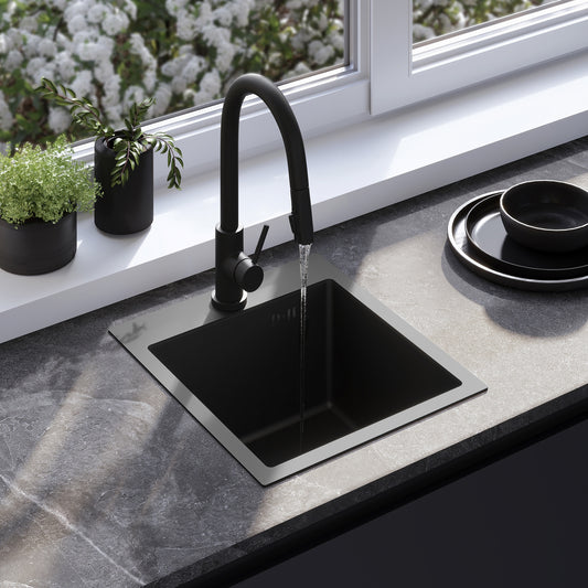 Chiuvetă Inox Leo 40 Black cu robinet de bucătărie 1