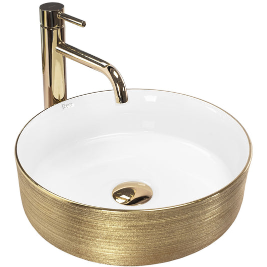 Lavoar pentru blat Rea Sami White Brush Gold 1