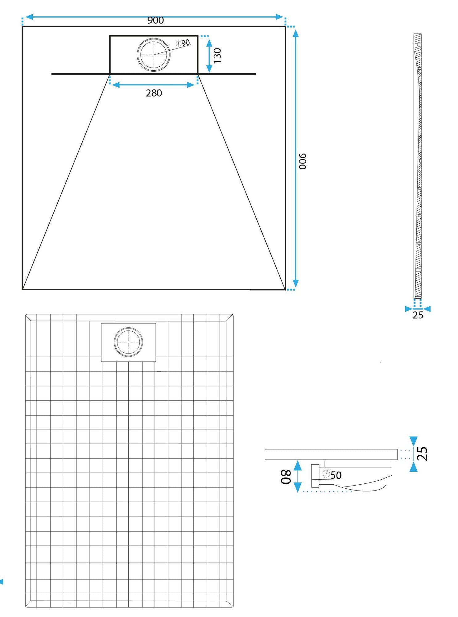 Cadita de dus Rea Bazalt Grey 90x90  9