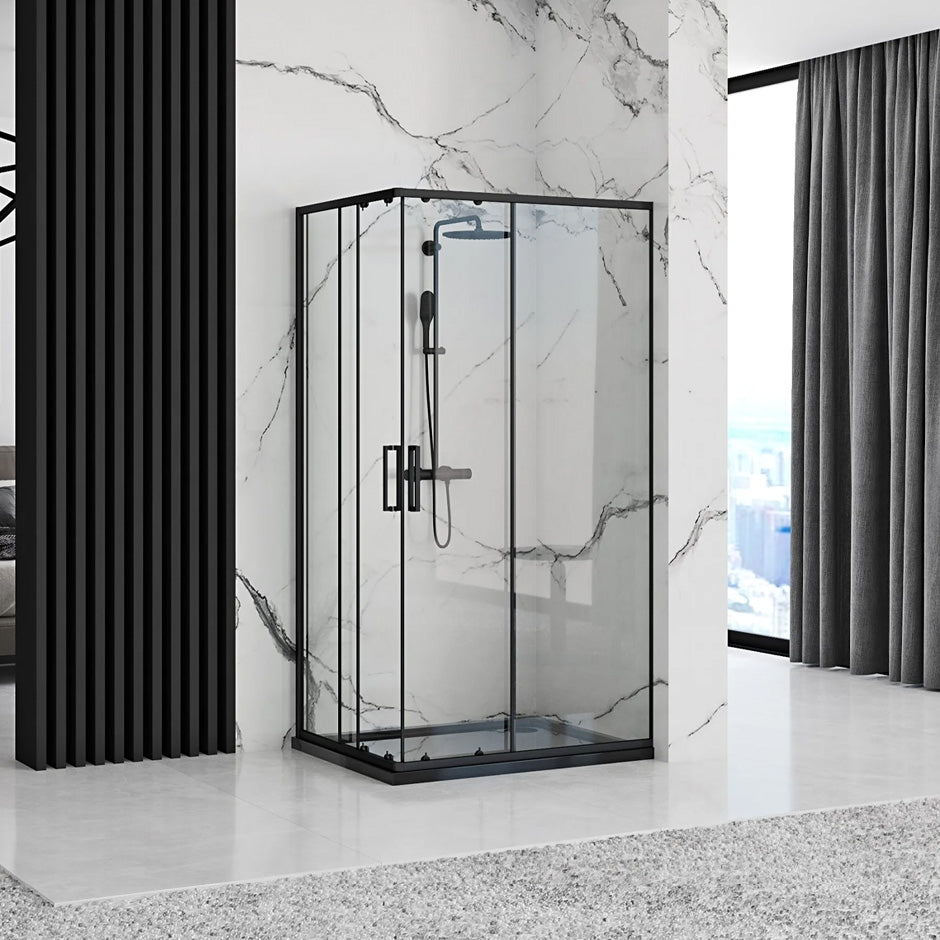 Cabina de dus Rea Punto negru 80x100 cm cu cadita Savoy black 2
