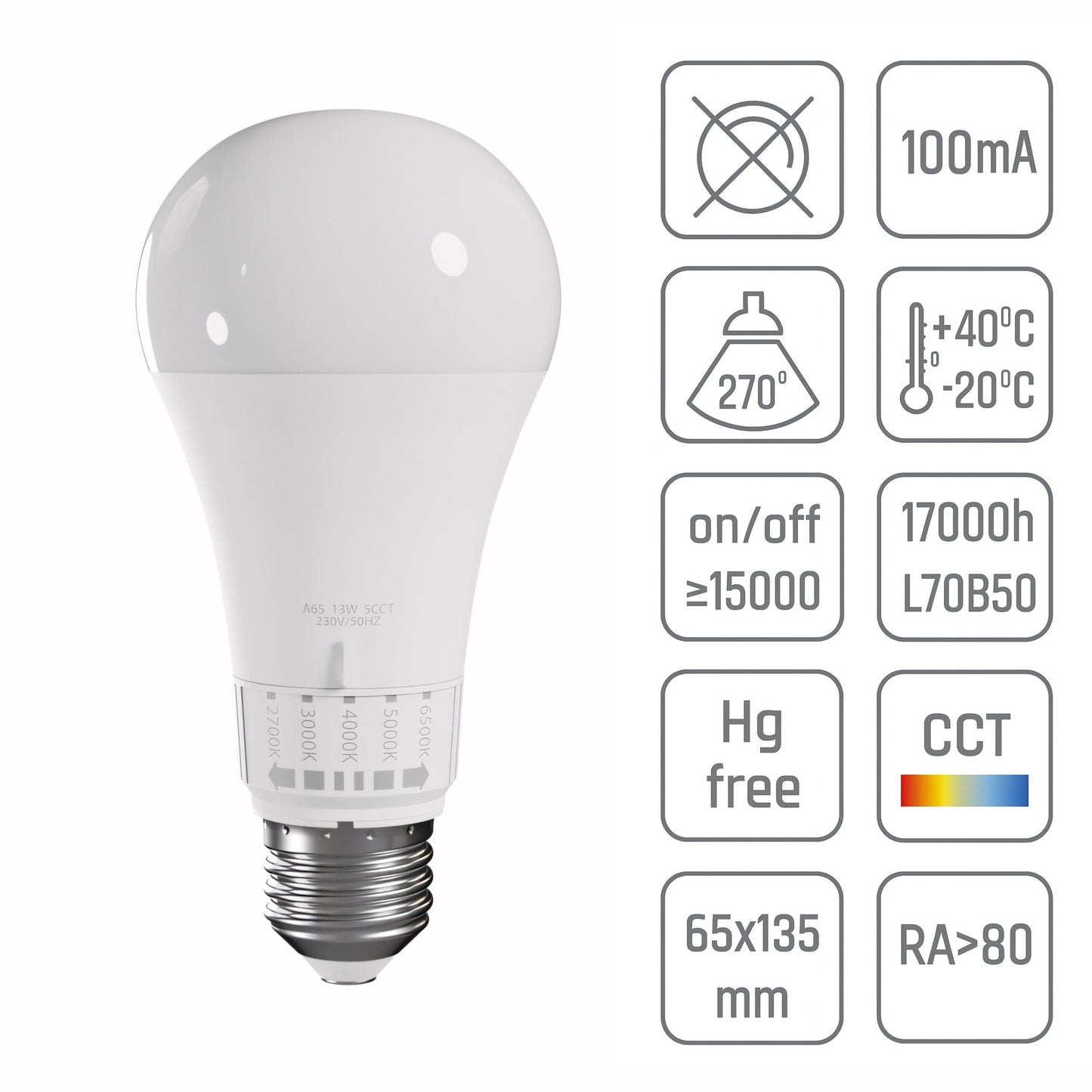 Bec Led 5 Culori De Lumină Gls E27 230v 13w 5cct  5