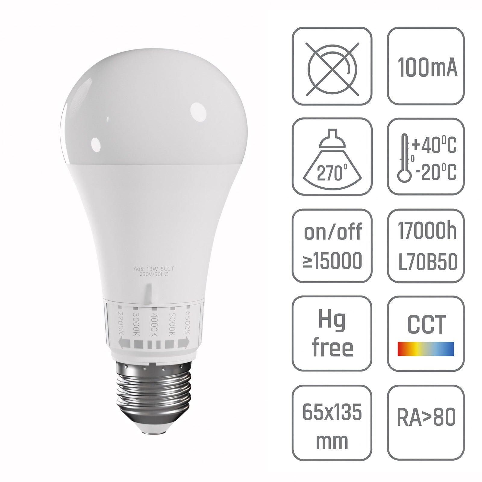 Bec Led 5 Culori De Lumină Gls E27 230v 13w 5cct  5