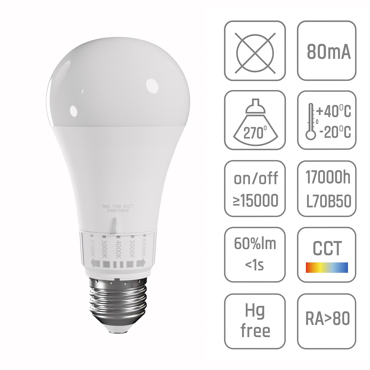 Bec Led 5 Culori De Lumină Gls E27 230v 10w 5cct  5