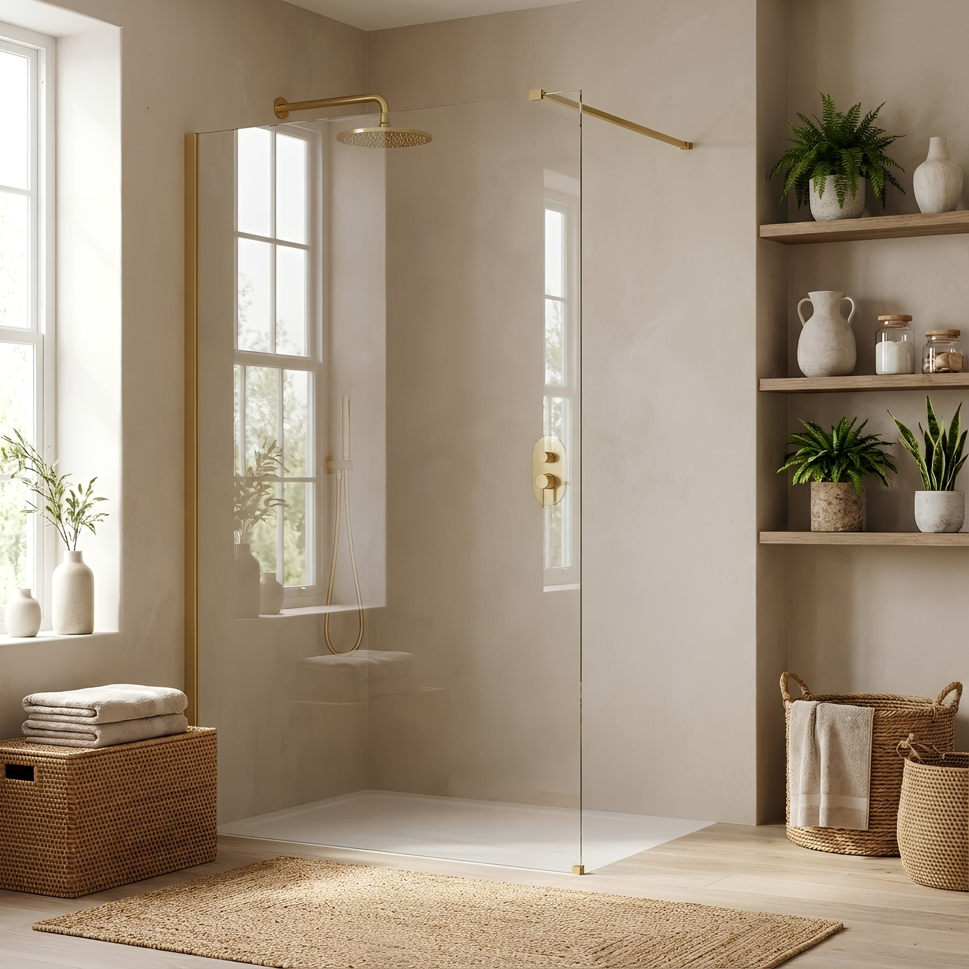Paravan de dus Rea Flexi Transparent / Brush Gold 70  2