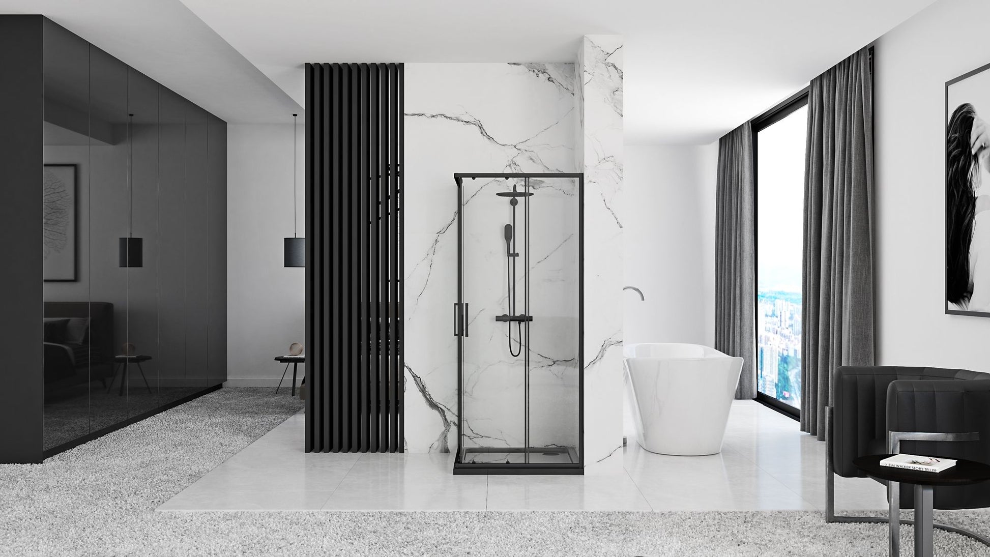 Cabina de dus Rea Punto negru 80x80 cm cu cadita Savoy black 6