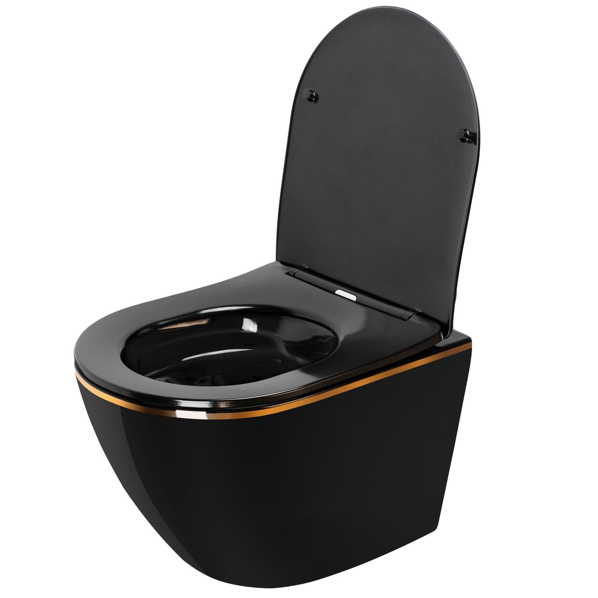 Vas WC suspendabil Rea CARLO Mini Rimless Duroplast Flat Black Gold Edge 3