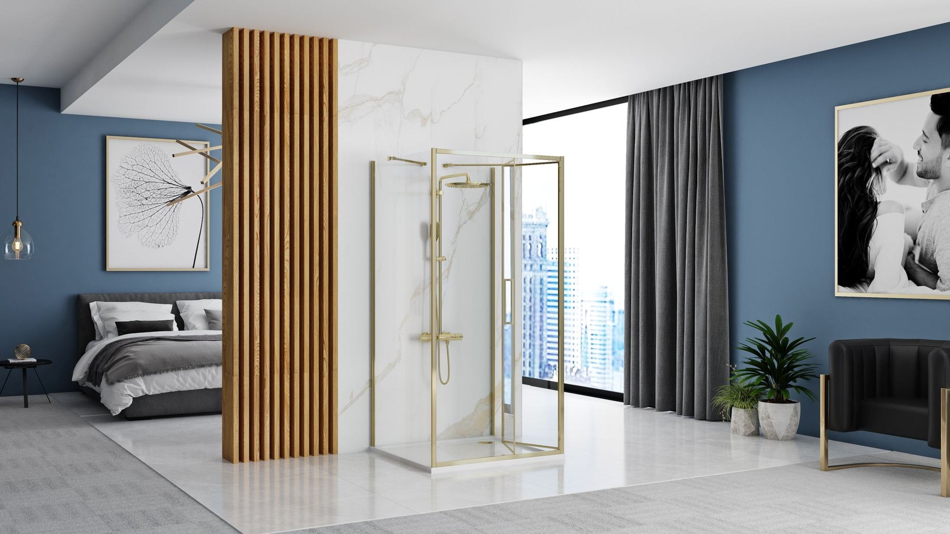 Cabina de dus de perete REA Rapid Fold Gold Usa:90 x Perete:80 3