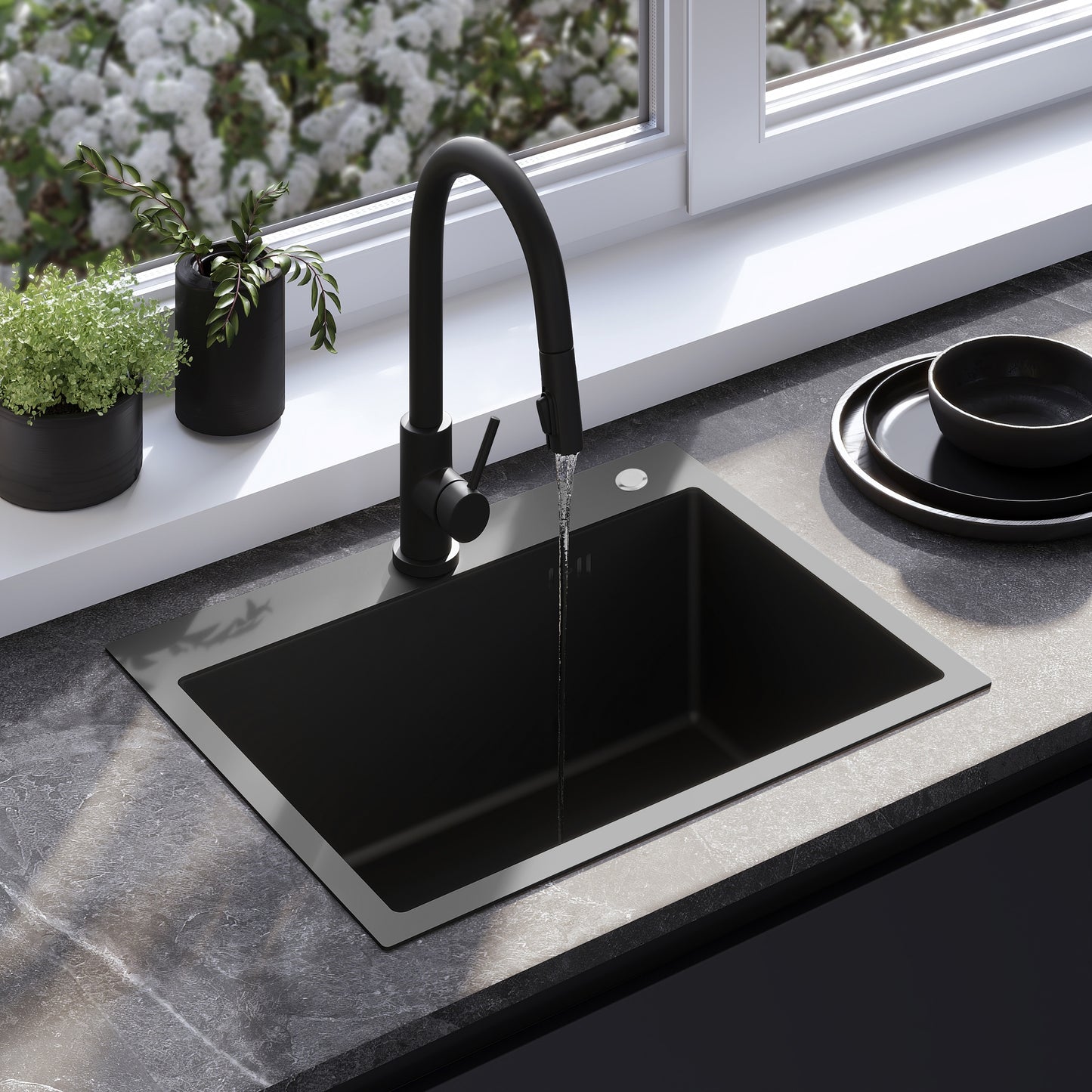 Chiuvetă Inox Liam Black cu robinet de bucătărie 1