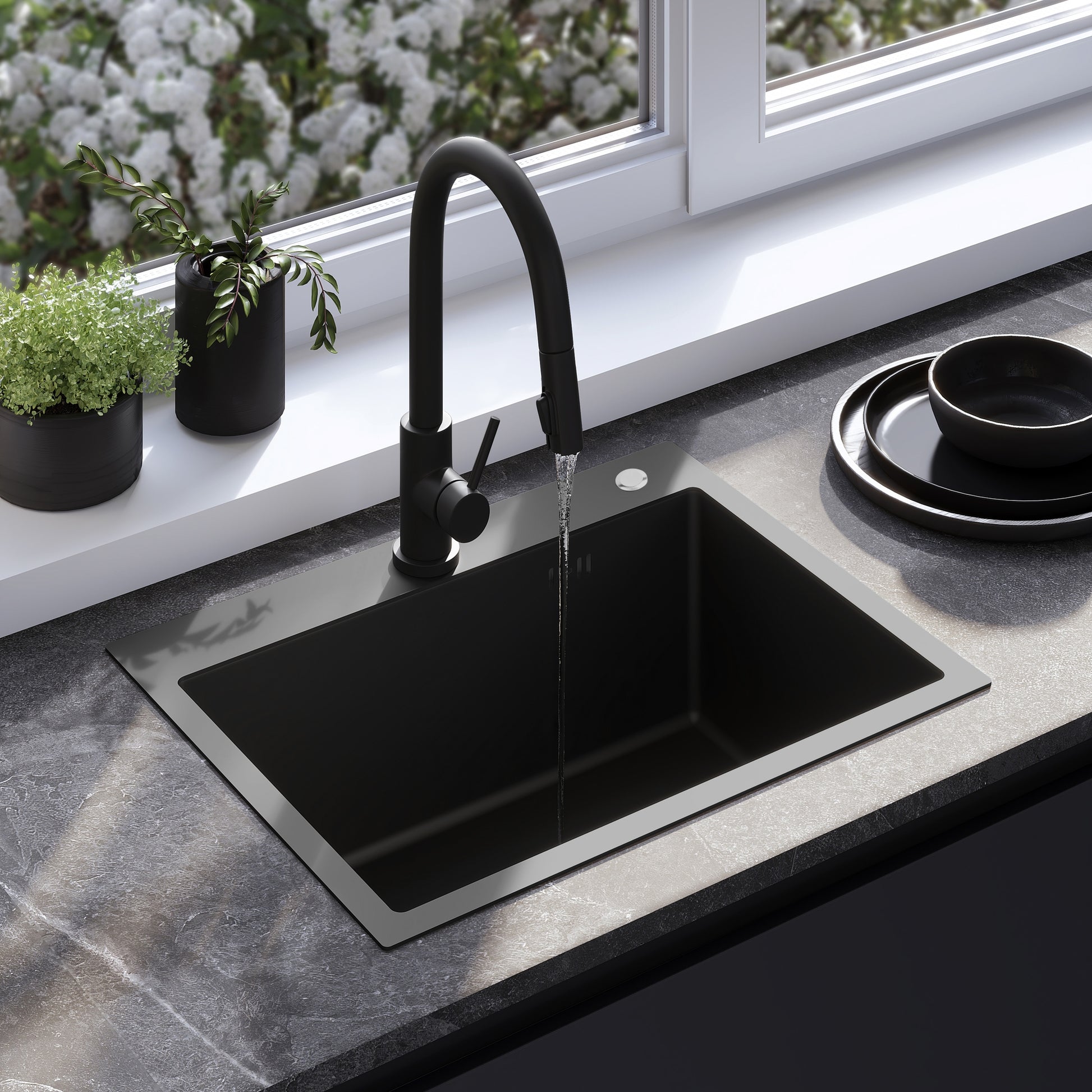 Chiuvetă Inox Liam Black cu robinet de bucătărie 1