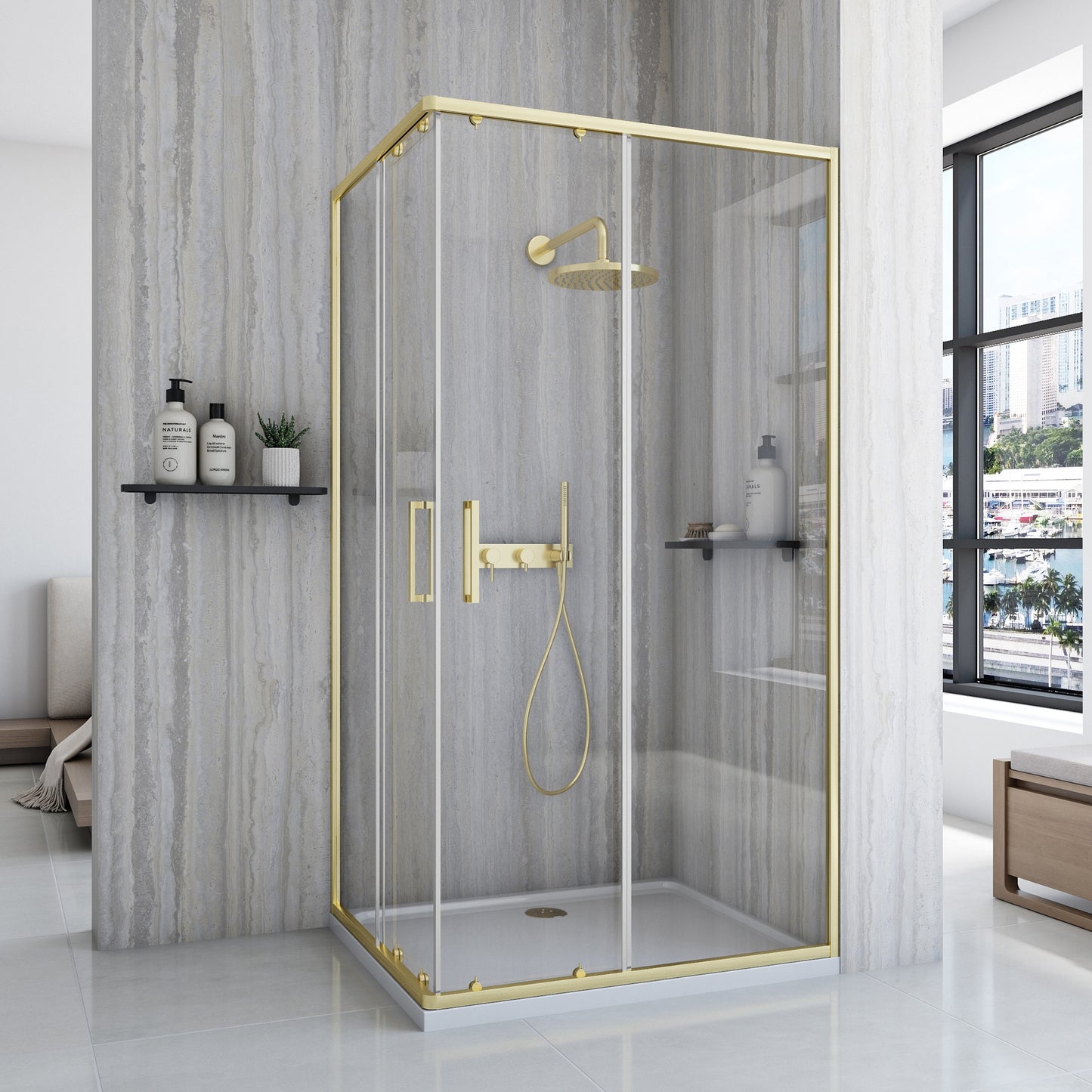 Cabină De Duș Rea City 80x100 Cm Brush Gold cu cadita Savoy 2