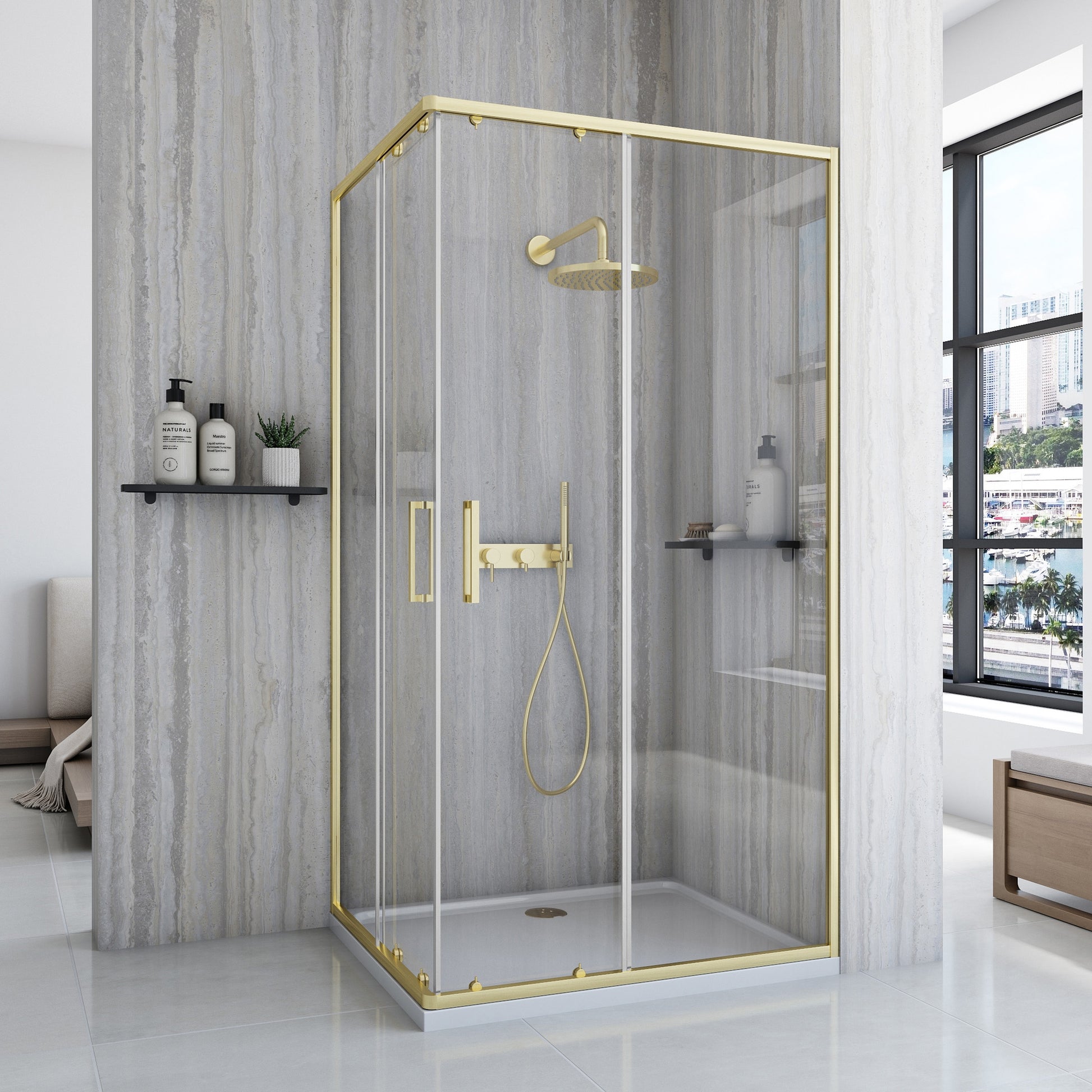 Cabină De Duș Rea City 80x100 Cm Brush Gold cu cadita Savoy 2