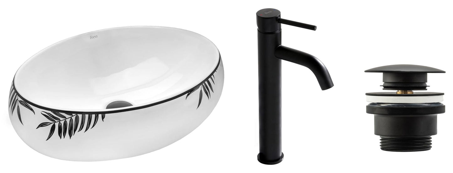 Set lavoar Shila + baterie inalta Lungo black+ dop universal black 9