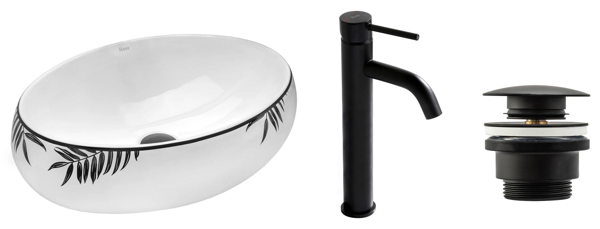 Set lavoar Shila + baterie inalta Lungo black+ dop universal black 9