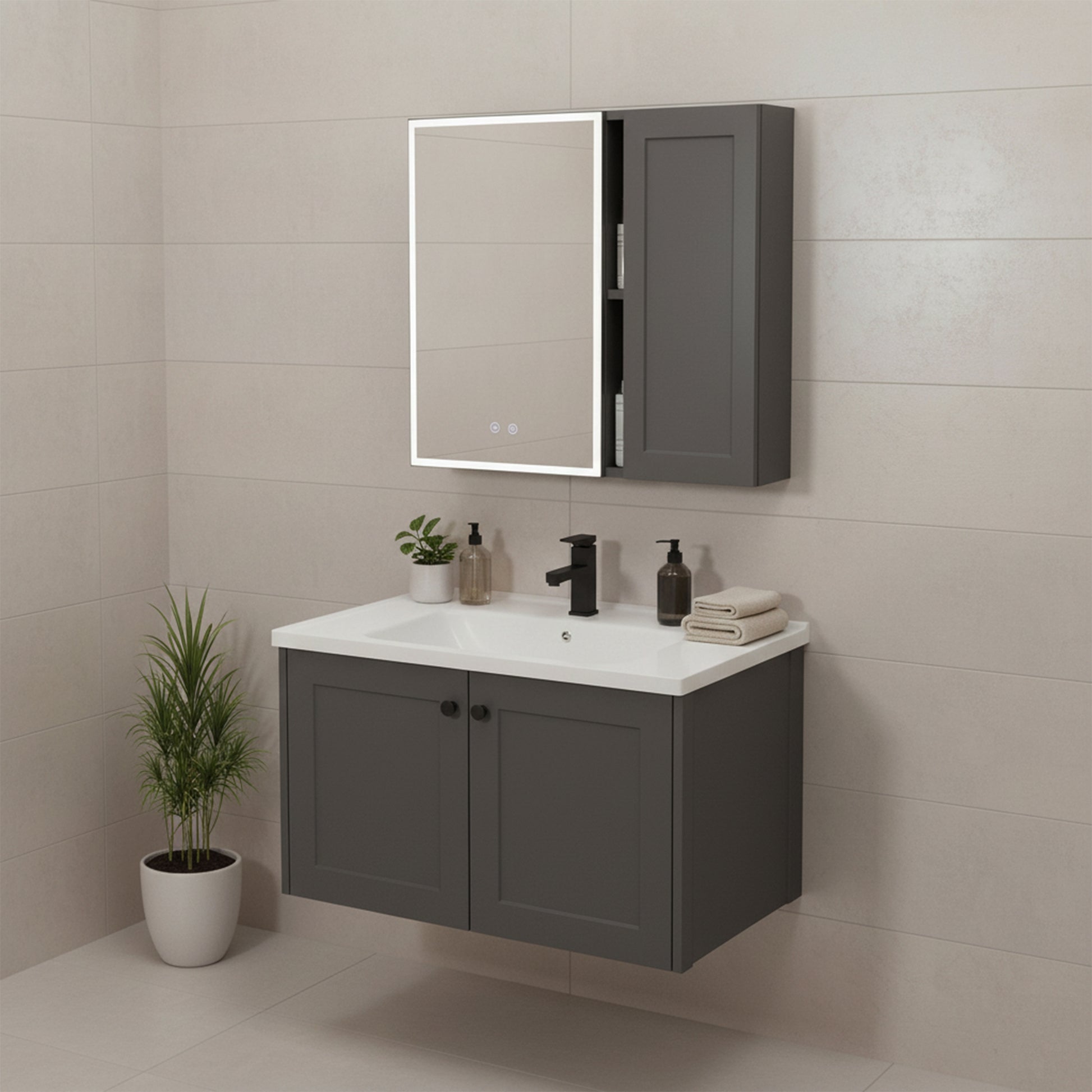 Set mobilier de baie cu lavoar Monti 60cm Grey  3