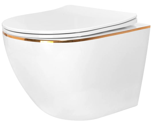 Vas Wc Suspendabil Rea Carlo Tornado Rimless Flat Gold Edge  1