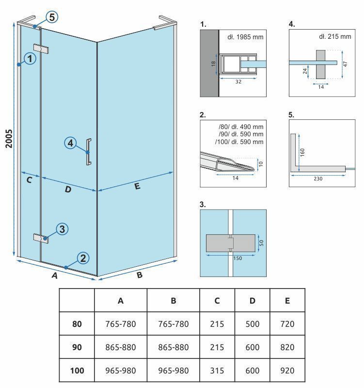 Cabina dus REA Hugo Black 100x90  8