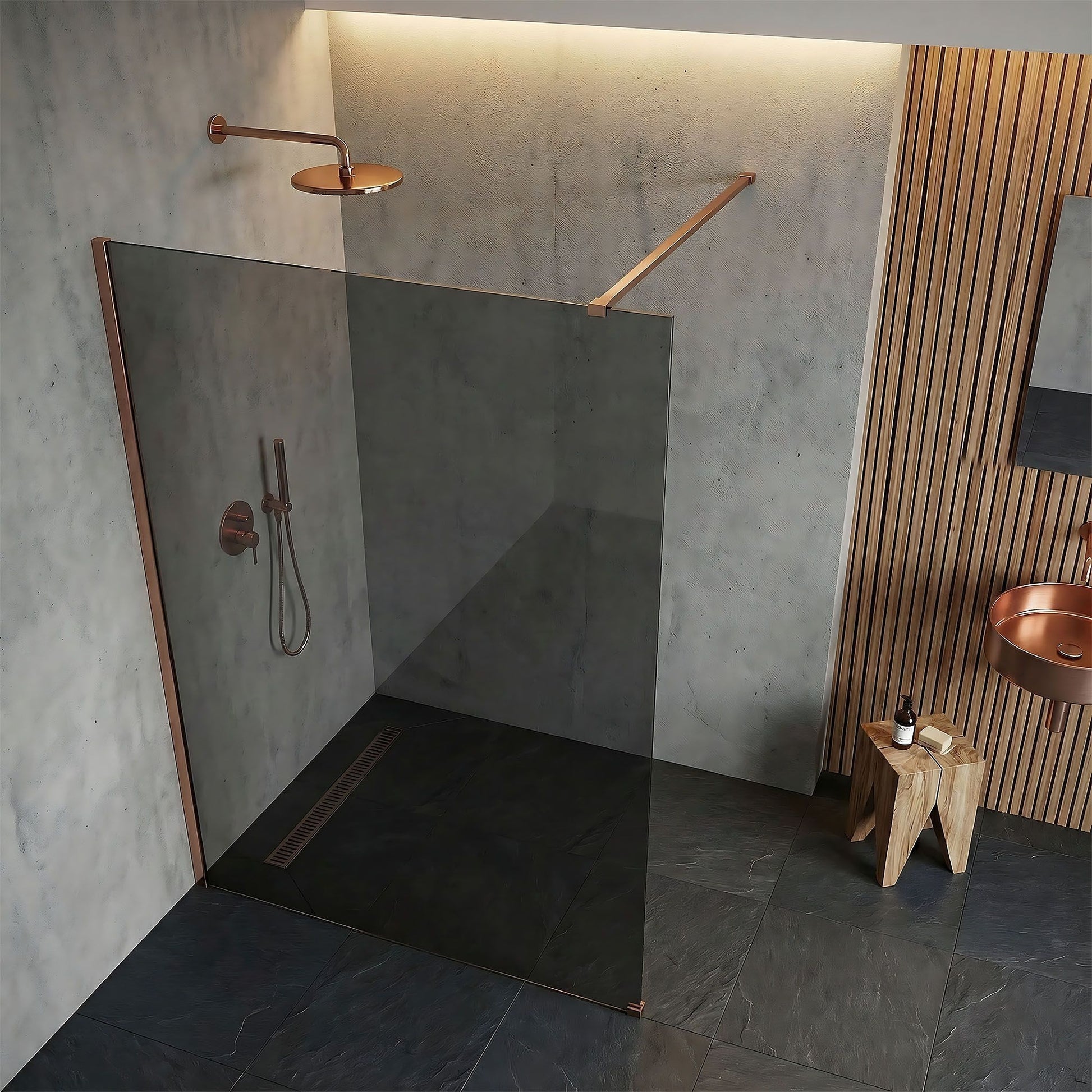 Paravan de dus Rea Flexi Grey / Brush Copper 120  4