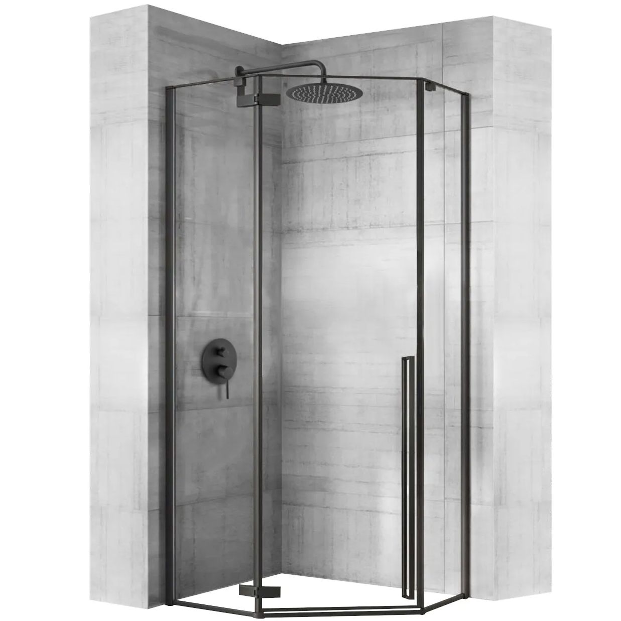 Cabina de dus DIAMOND BLACK MAT 80x80 cm cu cadita Diamond alb 1
