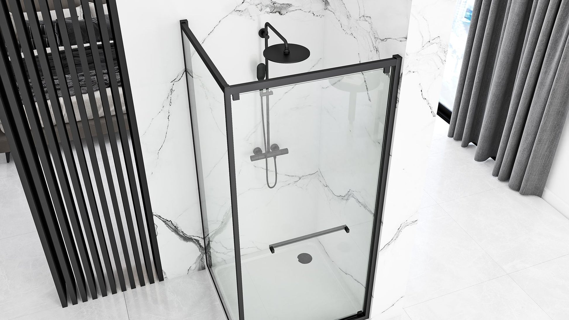 Cabina de dus Rea Space In Black 90x90 cu cadita Savoy 6