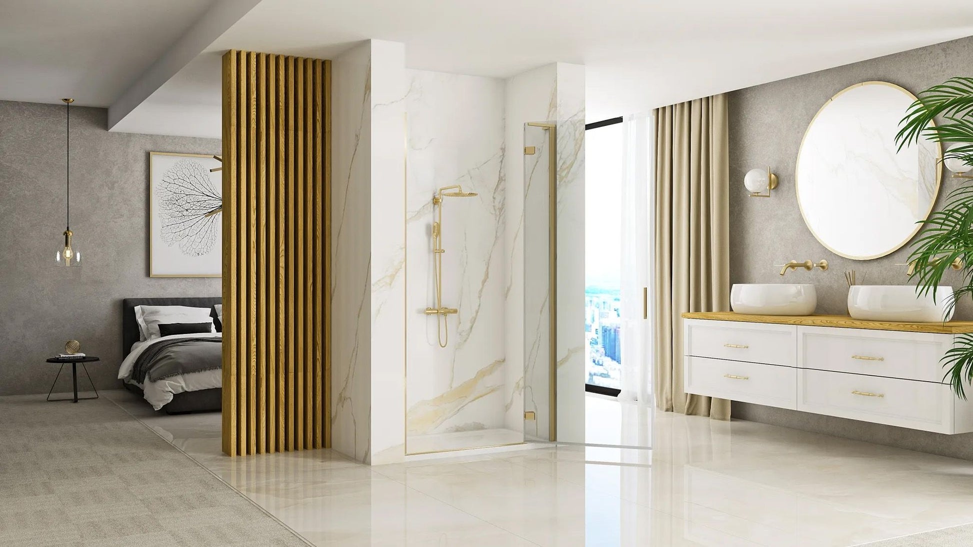 Ușă de duș Rea Hugo 80 Gold Brush + profil  3