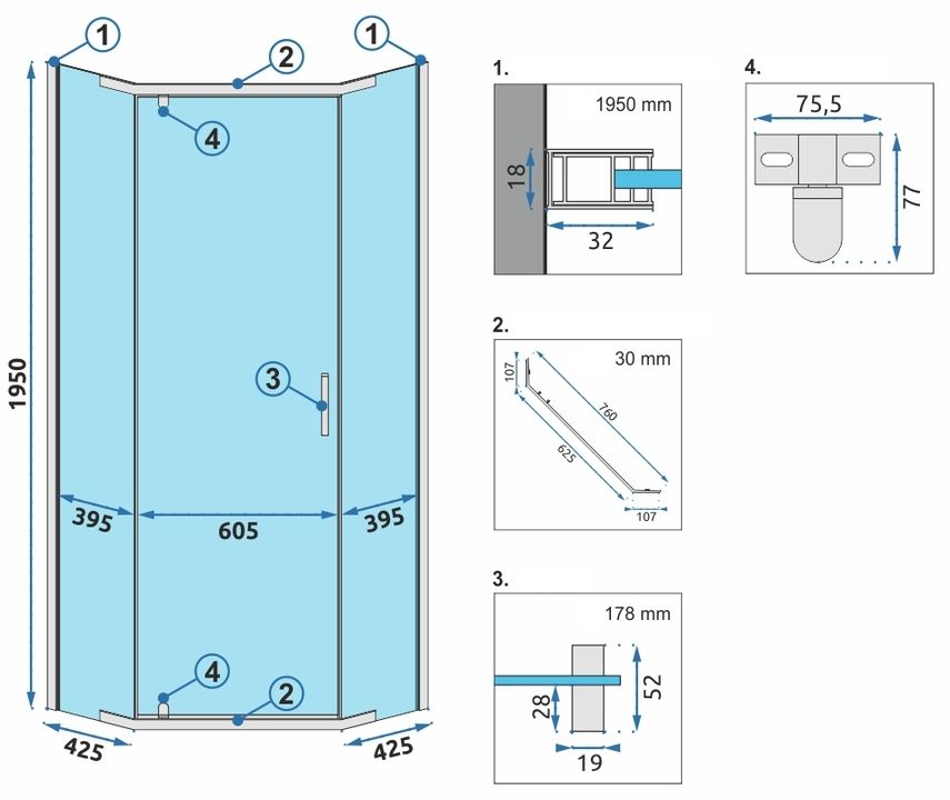 Cabina de dus AXIN Chrom  90x90 cu cadita Diamond alb 4