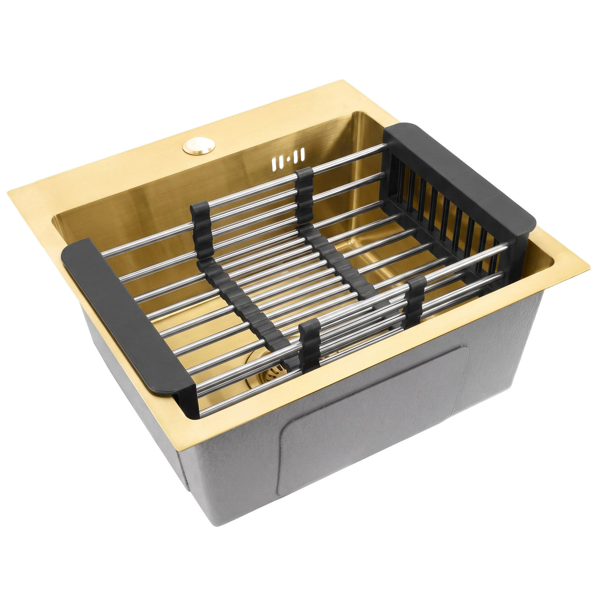 Chiuvetă Din Oțel Cu Set De Accesorii 3 Buc. REA Leo 40 Brush Gold Accesorii Negre 1