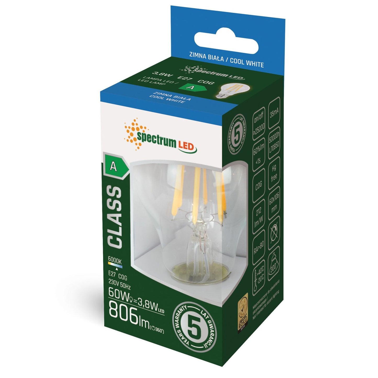 Bec cu LED GLS COG E-27 3,8W WOJ+14641  3