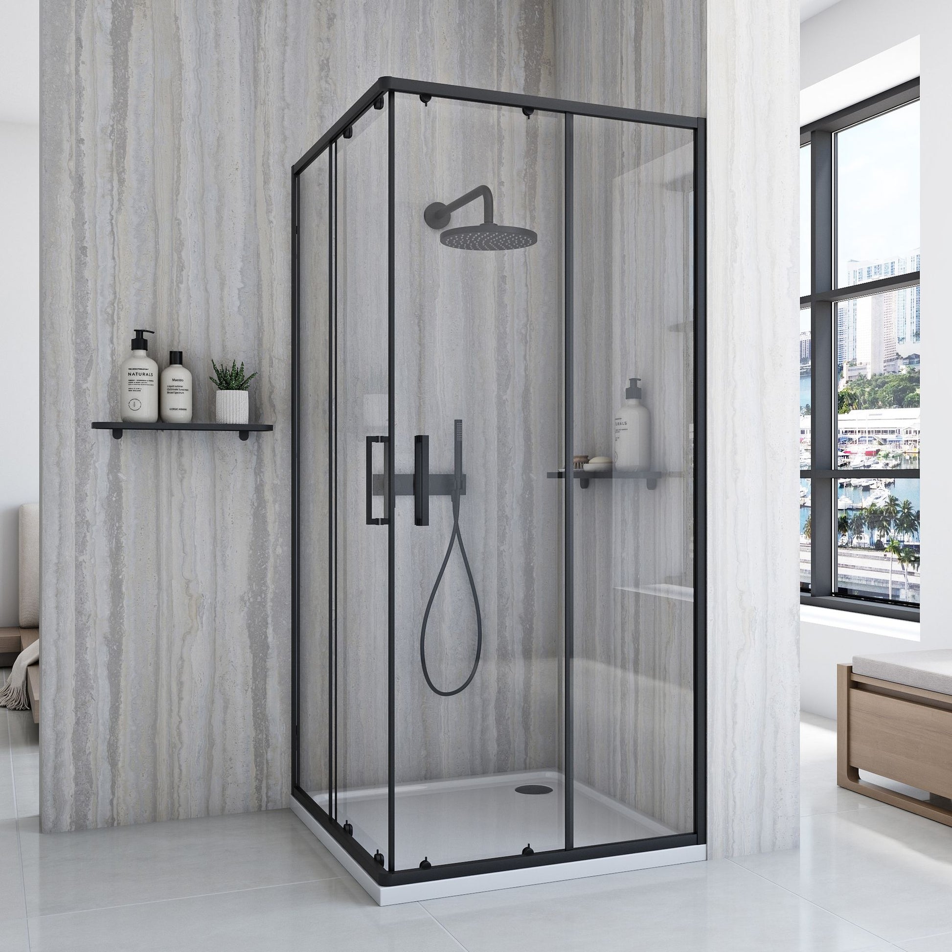 Cabina de dus Rea City 80x80 cm Black cu cadita Savoy black 2