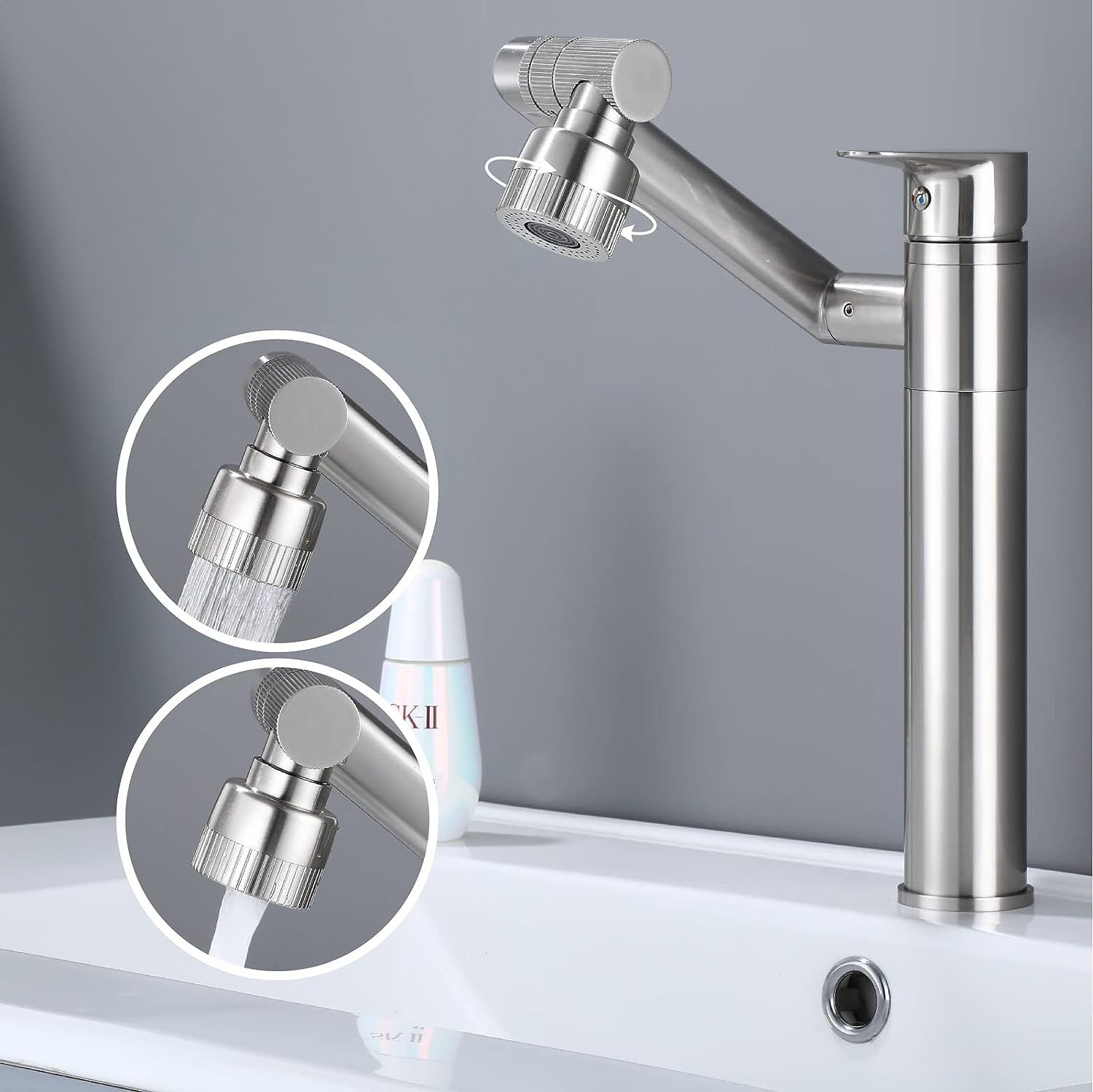 Baterie pentru baie Rea PACO Nickel Brush INOX High  9