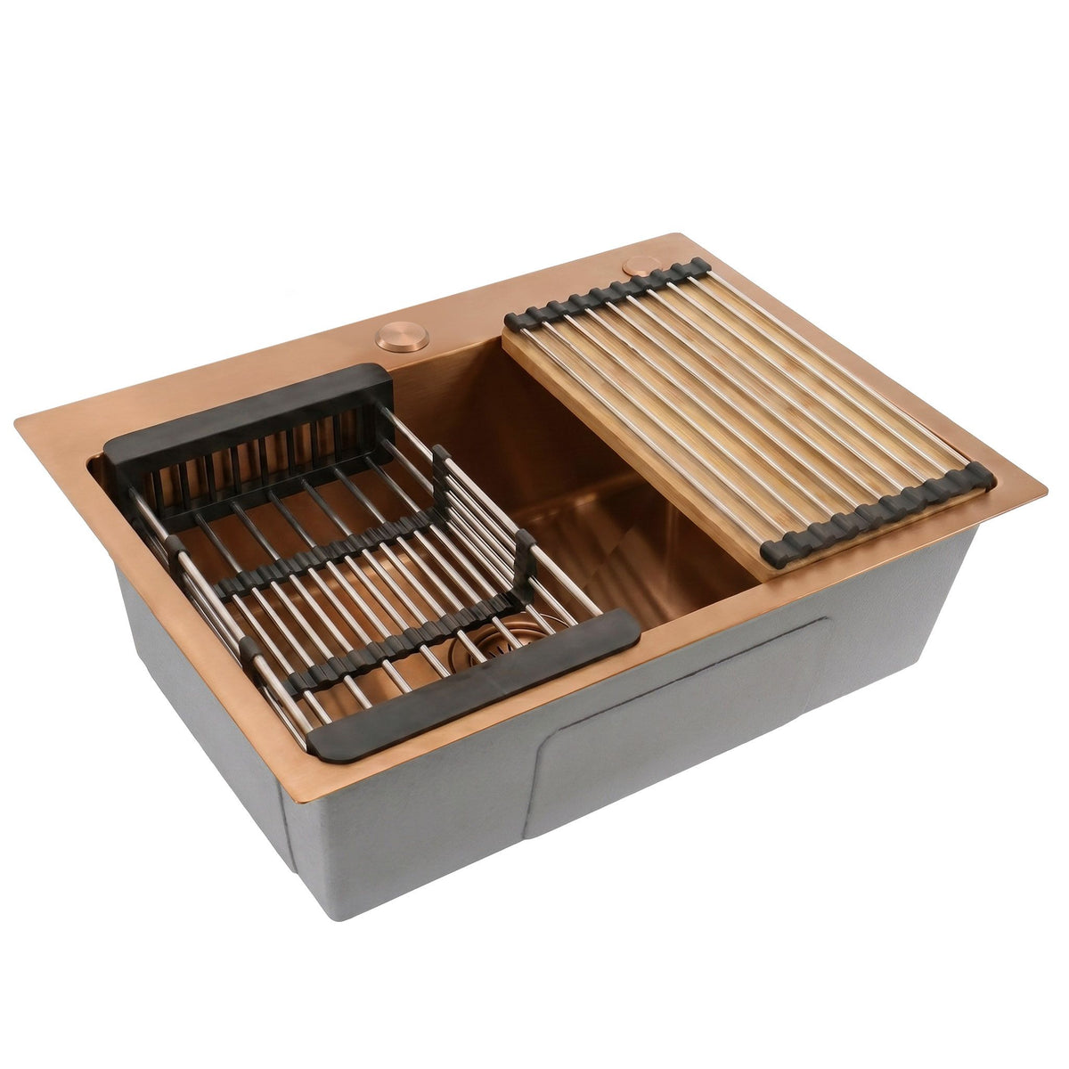 Chiuvetă Din Oțel Cu Set De Accesorii 3 Buc. REA Liam Brush Copper Accesorii Bej 1