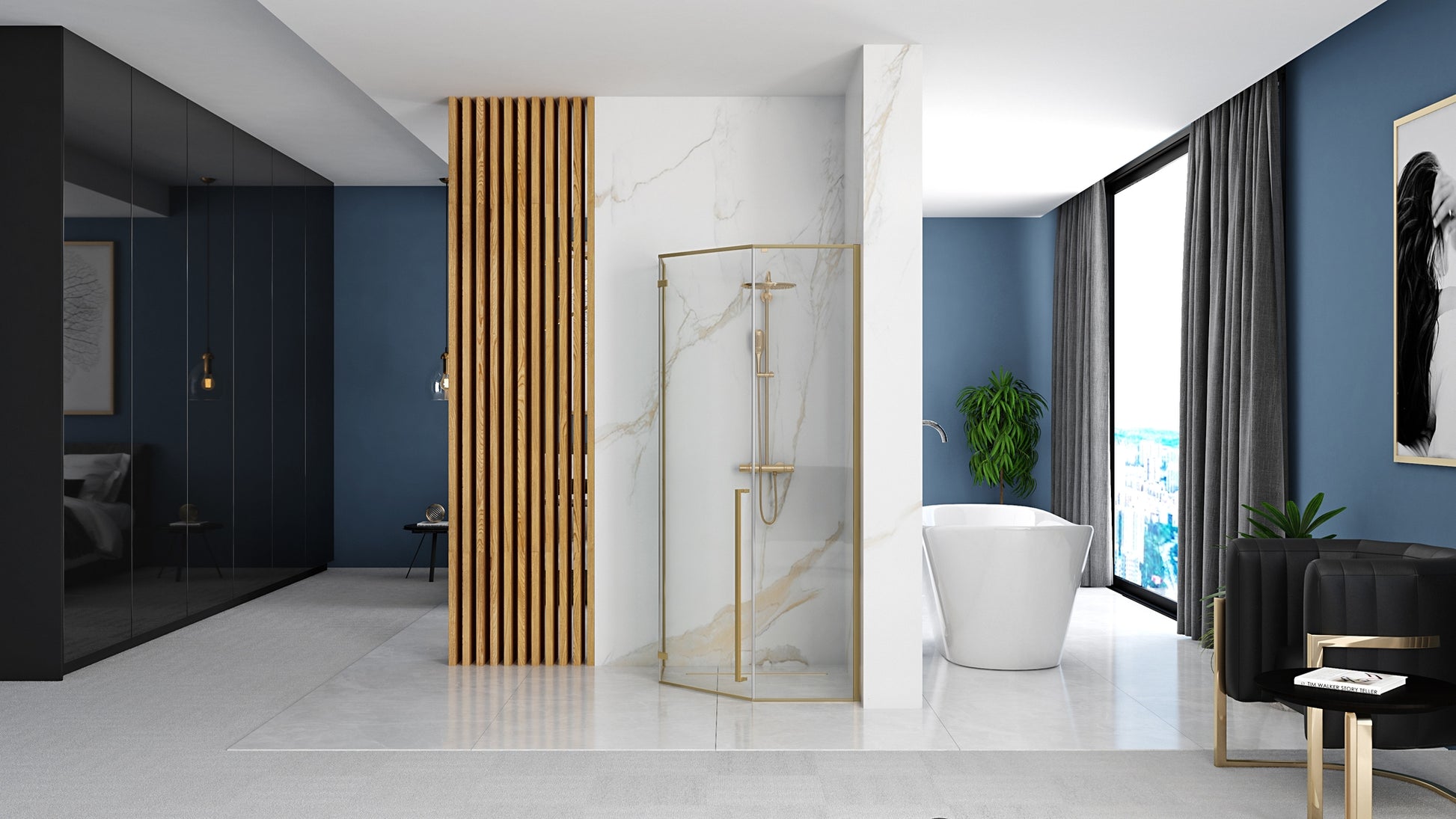 Cabina De Dus Diamond 90x90 Cm Brush Gold cu cadita Diamond negru 4