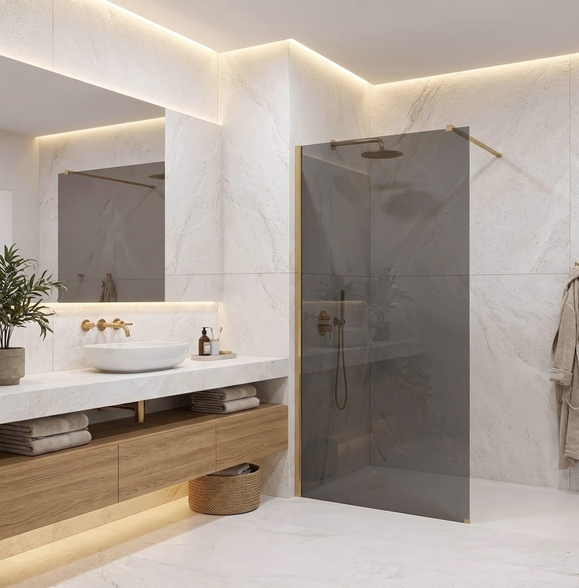 Paravan de dus Rea Flexi Grey / Brush Gold 80  3
