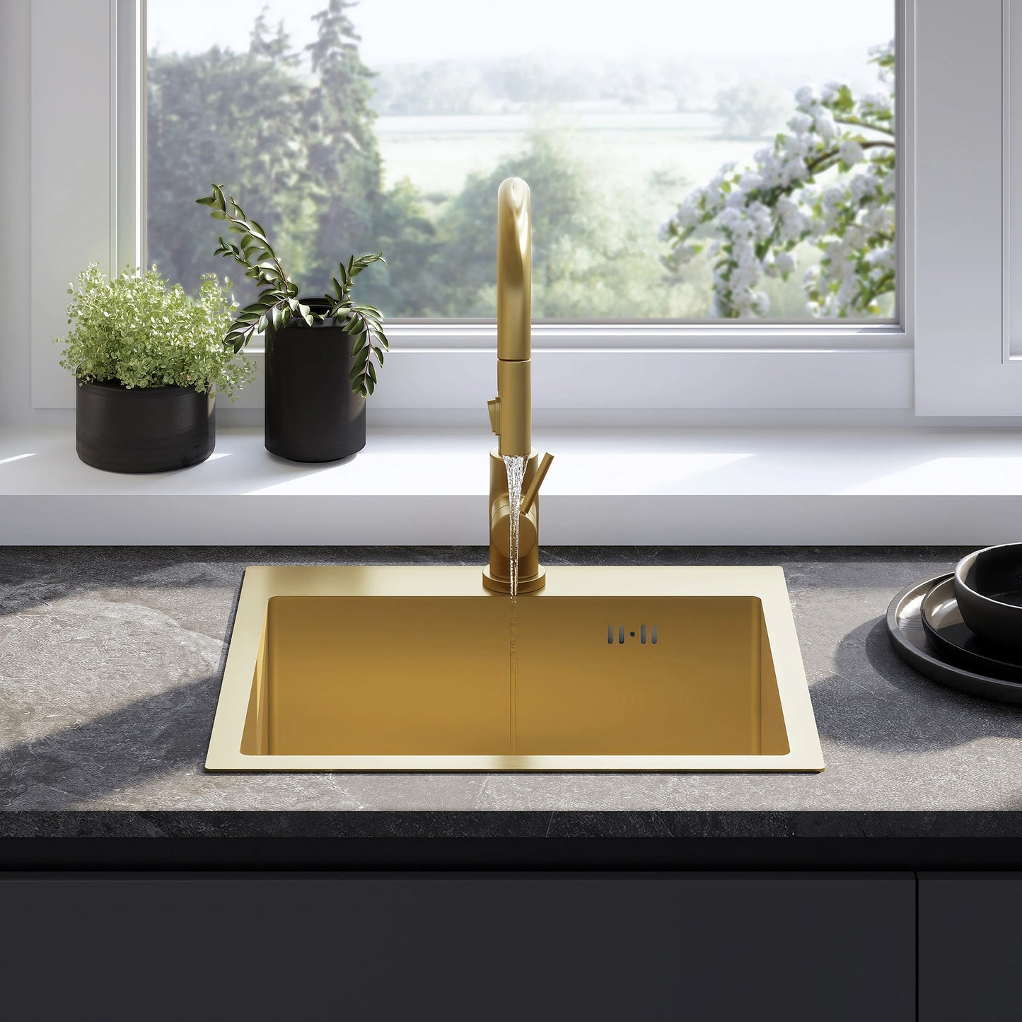 Chiuvetă inox Leo 50 BRUSH GOLD cu robinet de bucătărie 3