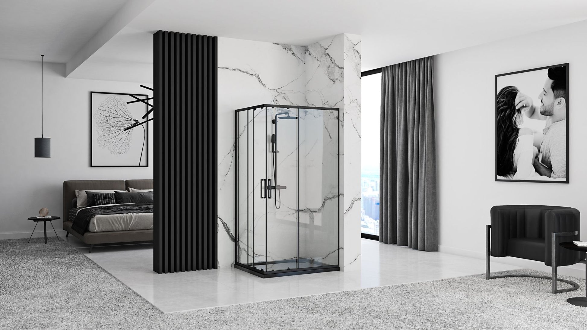 Cabina de dus Rea Punto negru 80x100 cm fara cadita 5