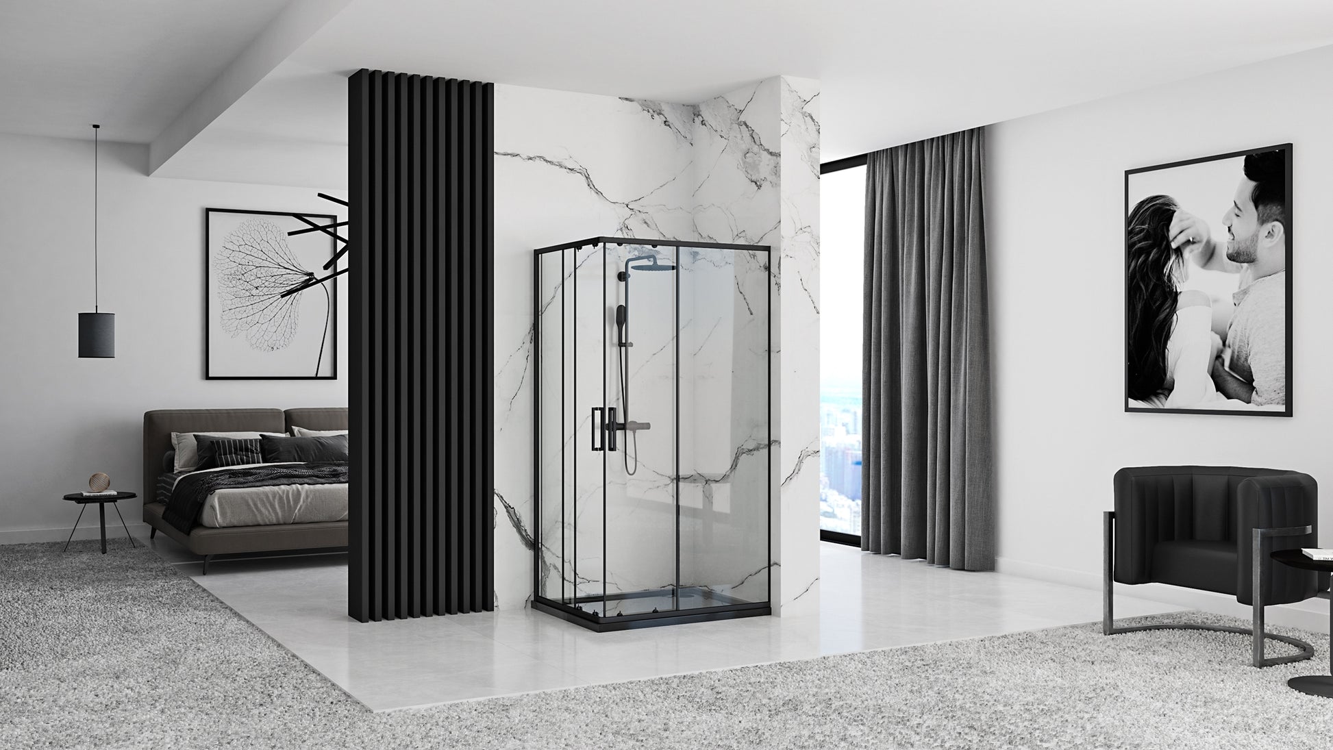 Cabina de dus Rea Punto negru 80x100 cm cu cadita Savoy black 5