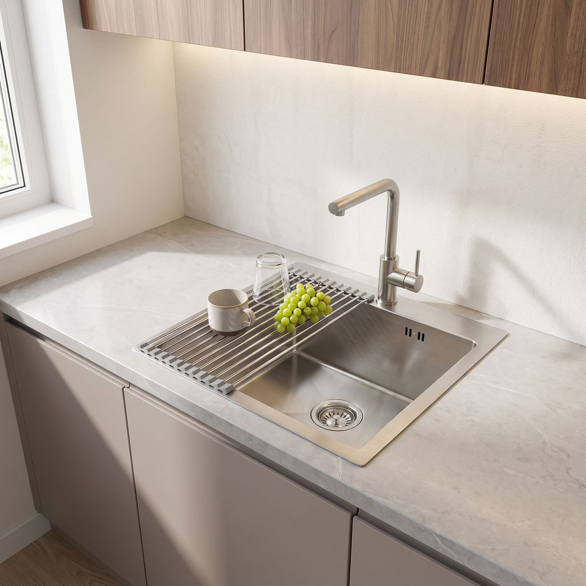 Chiuvetă Din Oțel Cu Set De Accesorii 3 Buc. REA Leo 40 Brush Nickel Accesorii Bej 8