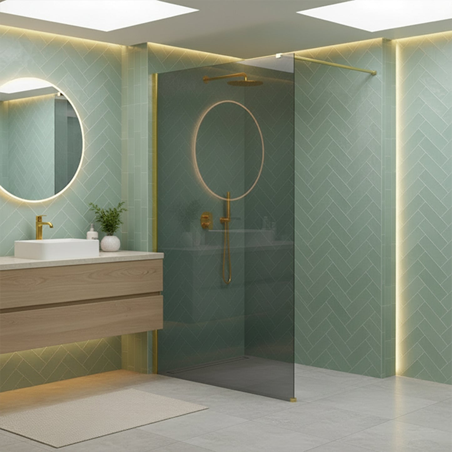 Paravan de dus Rea Flexi Grey / Gold 100  4