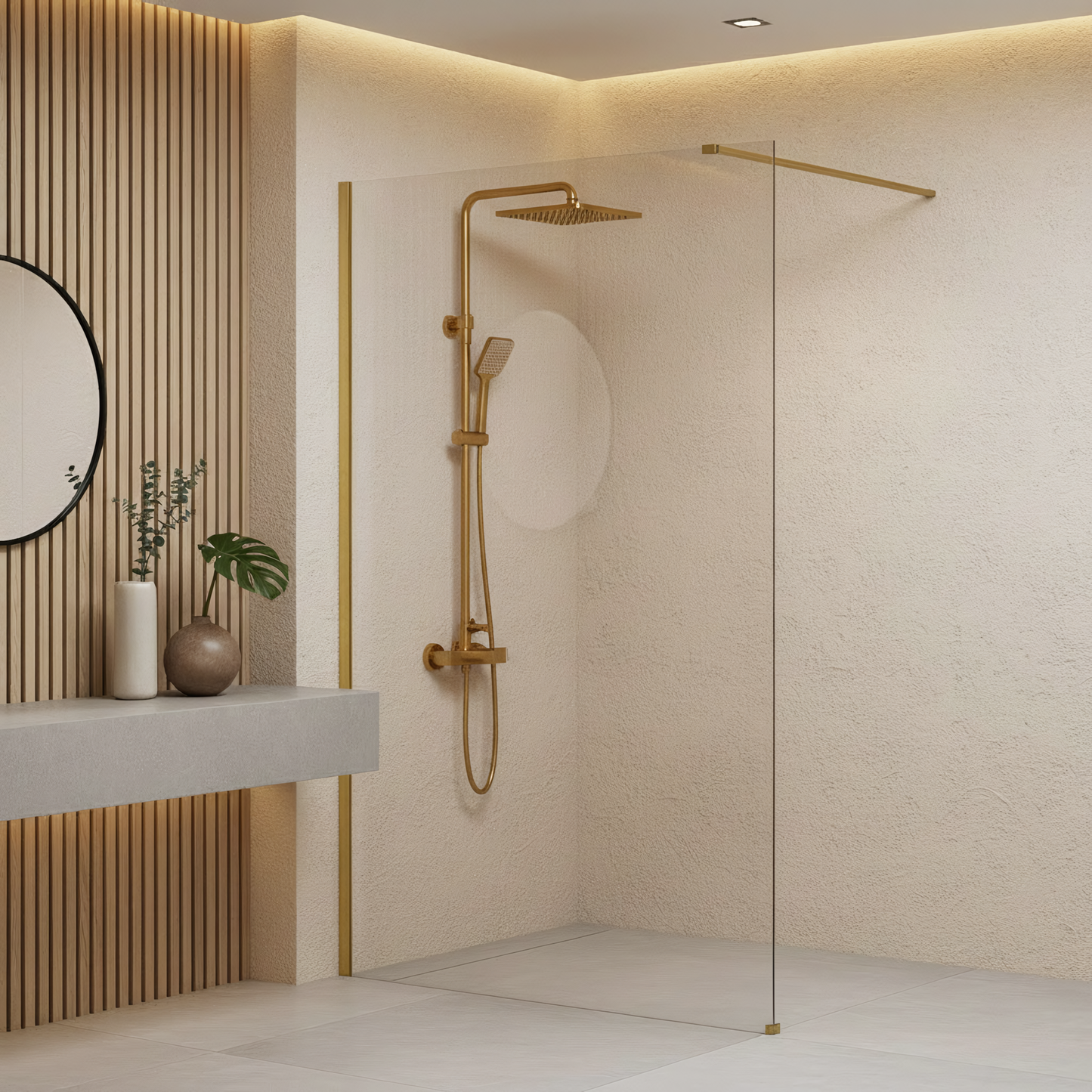 Paravan De Dus Rea Flexi Transparent / Brush Gold 130  7