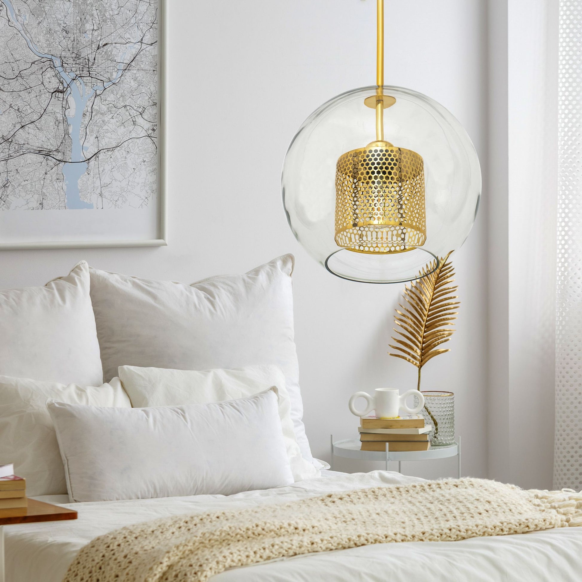 Lampă suspendată din sticlă galbena aurie APP556-1CP 30cm  5
