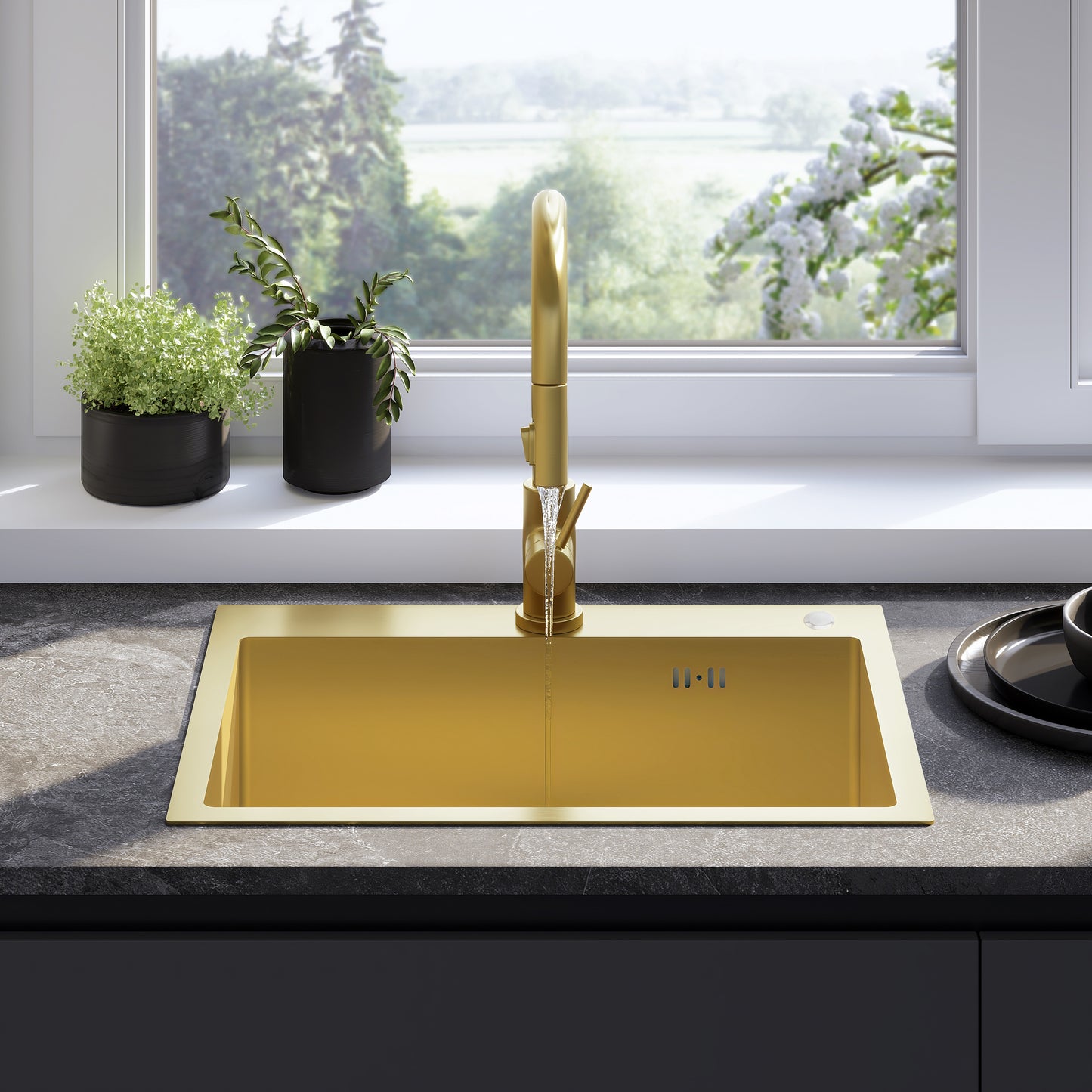 Chiuvetă inox Liam BRUSH GOLD fără robinet de bucătărie 4